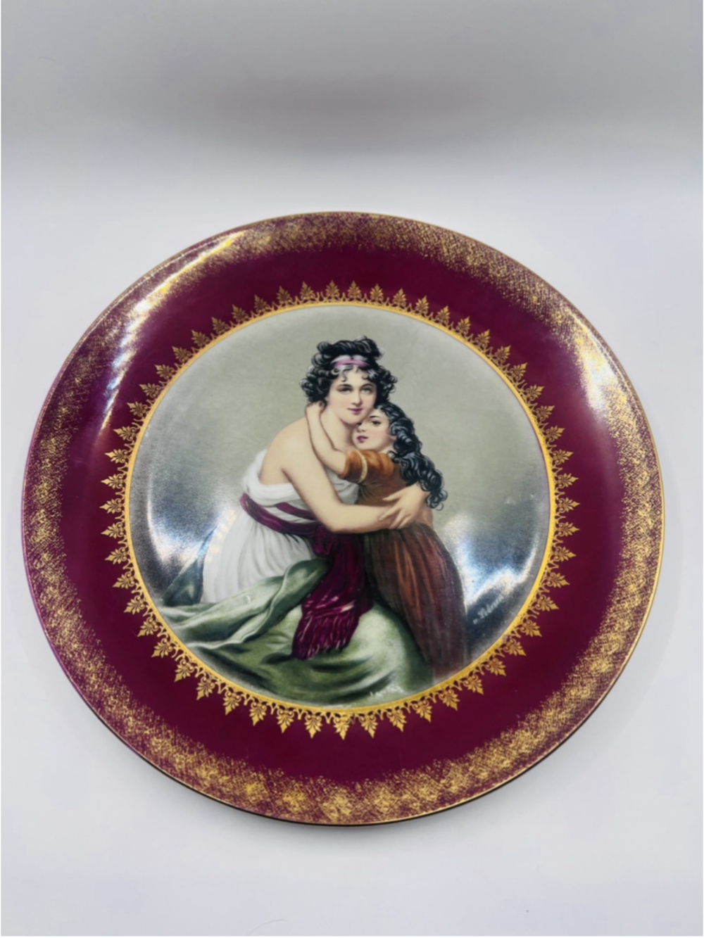 Antique Vigee LeBrun Portrait Plate Porcelain Imperial Germany Red Gold 10”